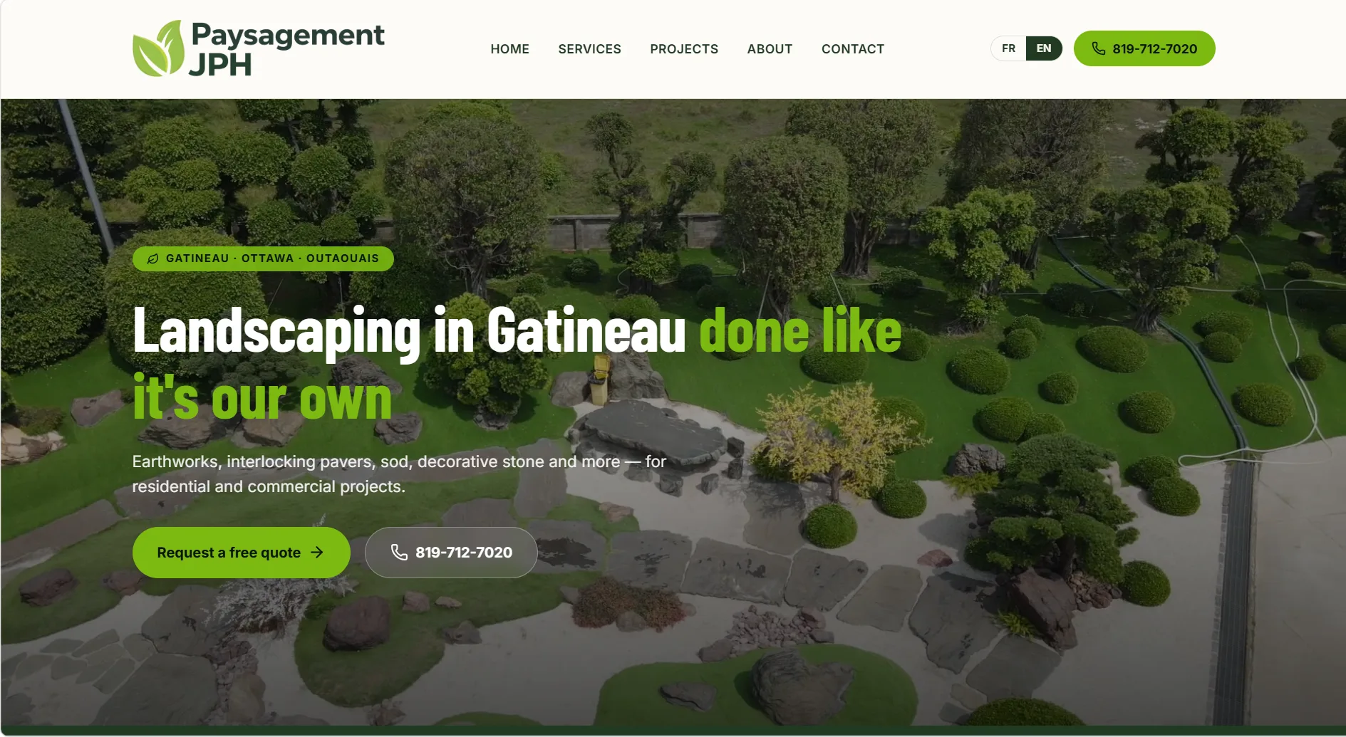 Preview of Paysagement JPH's website, designed by NorthAssistant